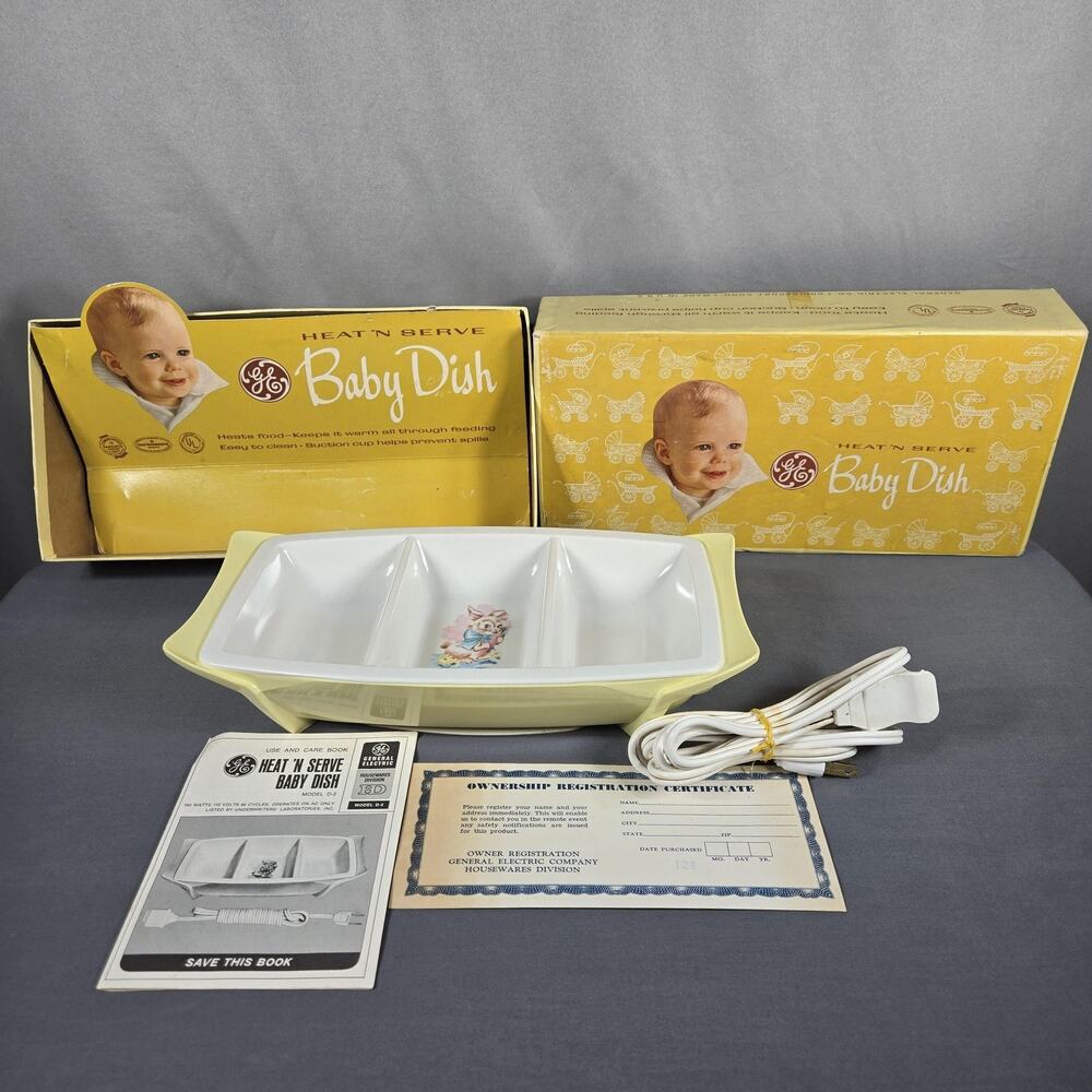 Vintage GE Heat ’N Serve Electric Baby Dish w/ Box Cord Manual‎ 1950s Bunny